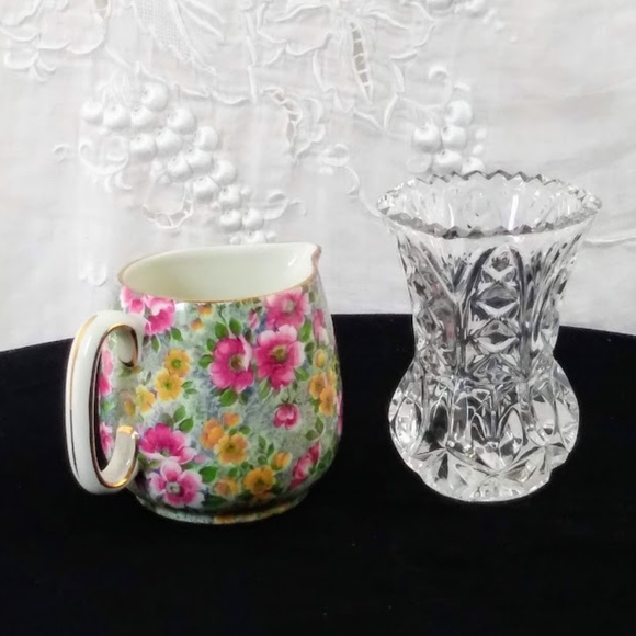 Vintage English Bone China Creamer & Glass Mini-Vase Set - Picture 2 of 6
